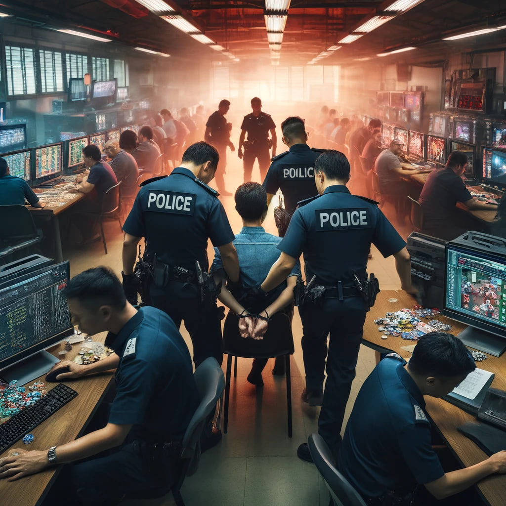 In Singapore 32 people were detained for participating in illegal gambling activities